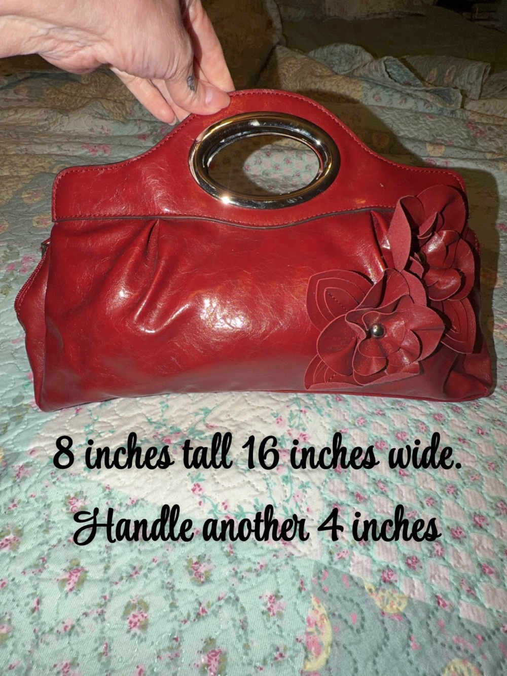 Red Nicole by Nicole Miller Floral Accent Leather Handbag